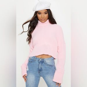 Pretty Little Thing Pink Chunky Ribbed High Neck Knitted Sweater - Size Small